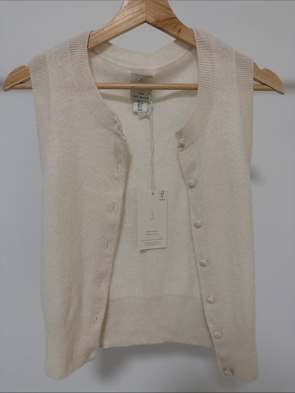 New! Joie Cream Sleeveless Cashmere Button-Up Vest
